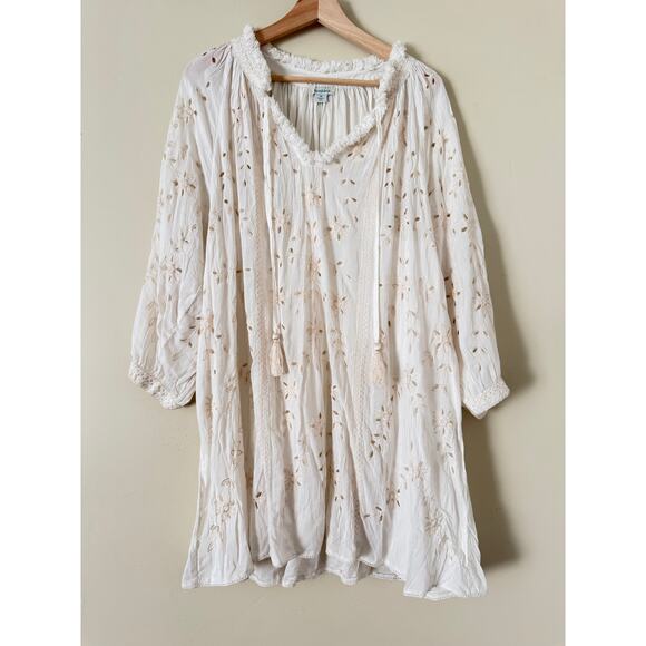 Sundance Catalog Dresses & Skirts - Sundance Catalog Eyelet Flowy White Dress Tassel Boho Poet Sleeve Romantic M
